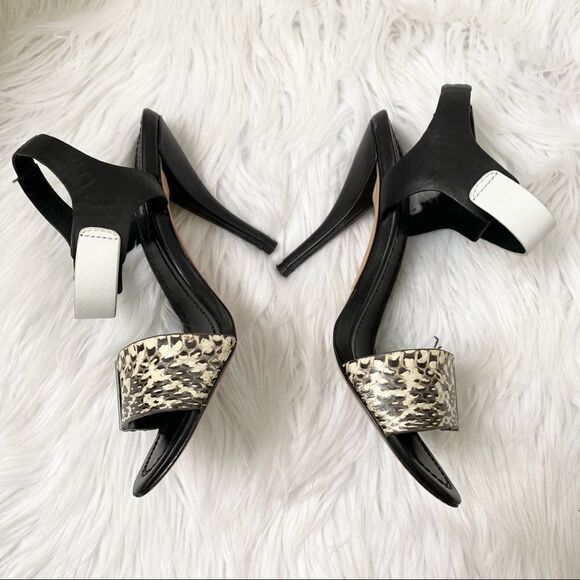 Elie Tahari Black White Snakeskin Heel Sandals 6.5 - Picture 3 of 9